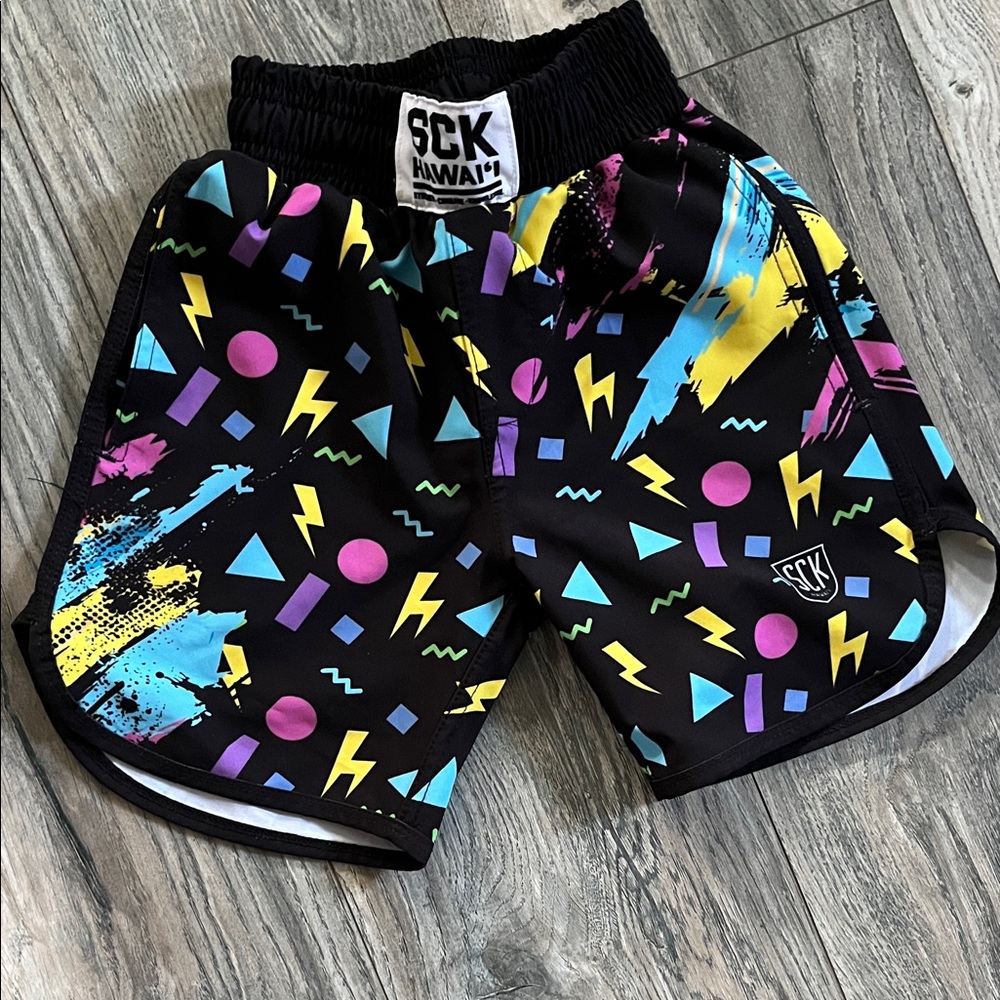 SCK Hawaii Neon Geometric Athletic Shorts - great for swimming